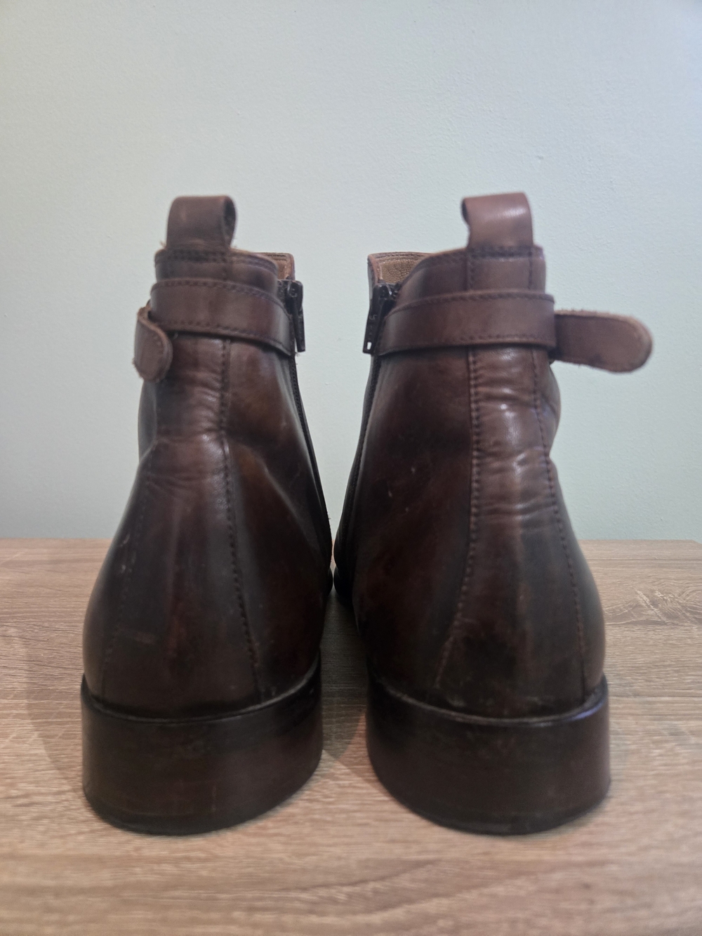 Men's Handmade Brown Leather Ankle Boots with Side Zip and Buckle Strap - Picture 3 of 6